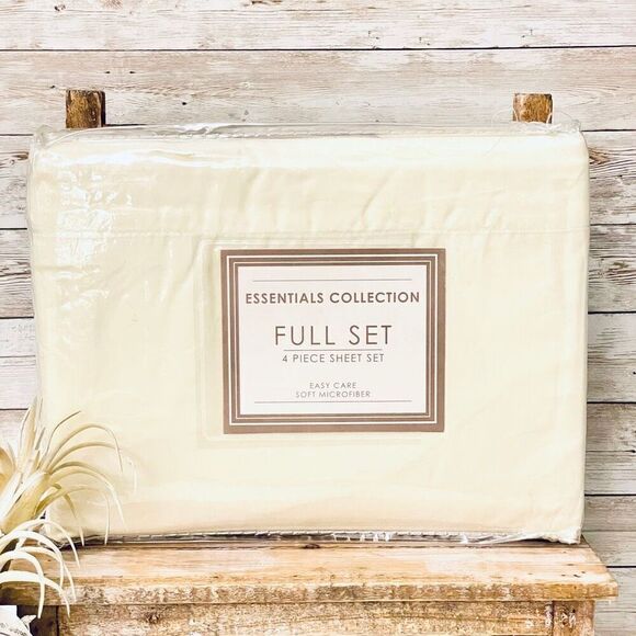 NWT Vintage Essentials Collection Full Sz Ivory  4 Pc Soft microfiber Sheet Set - Picture 1 of 7